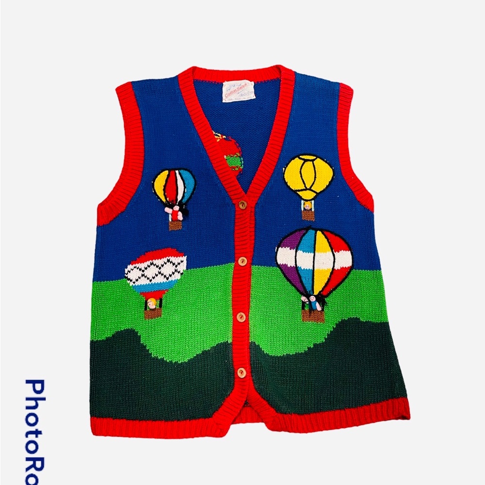 Cotton Salsa Sweater Women's LG Cotton
Cardigan Hand Loomed in Peru Balloons 3D